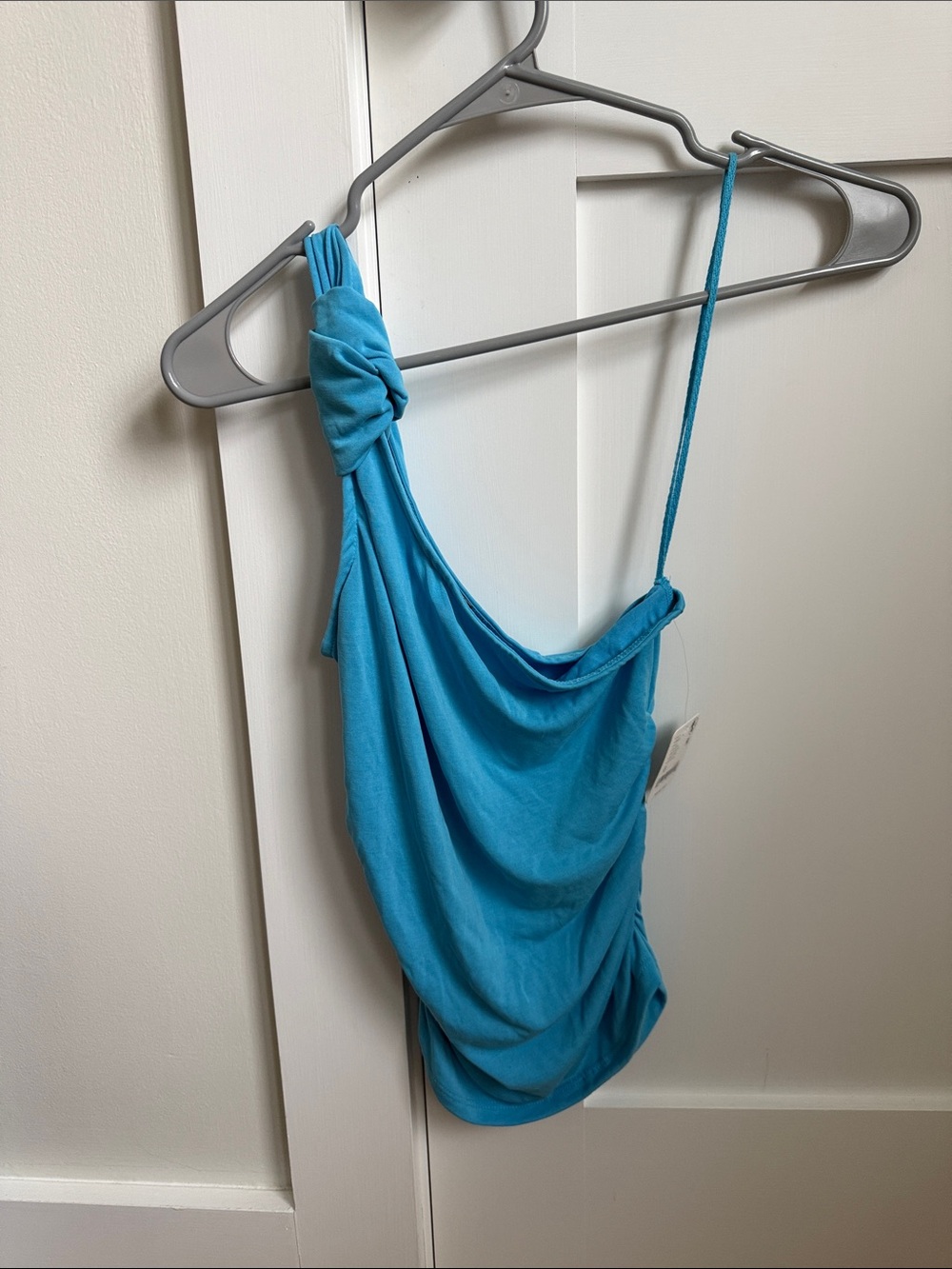 Free People Draped One-Shoulder Knot Tank in Bright Turquoise